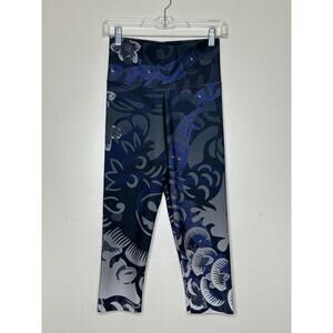Punk Robb Abstract Art Black Blue Fish White Leggings Workout Size Medium Koi